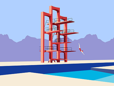 Soviet Modernism: Diving tower in Etchmiadzin, Armenia architecture armenia color graphic design illustration modernism soviet soviet architecture soviet modernism swim swimming swimming pool