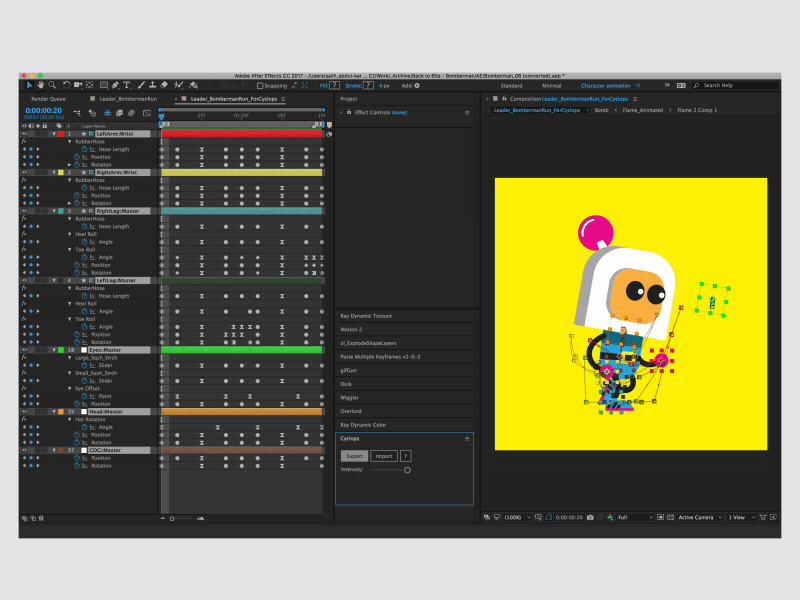 Back To Bits 2016 behind the scenes animation bomberman character rig cyclops madewithcyclops rubberhose run