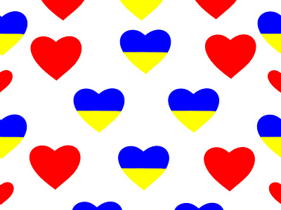 Seamless pattern  with hearts depicting the flag of Ukraine