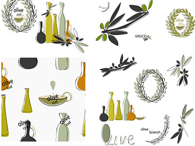 set olive oil background design graphic design greece illustration logo logo greece oil olive branch olive oil pattern olive oil vector vector illustration