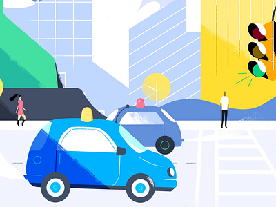 This city has layers. 2d animation app blue business people cars characters design digital illustration mobile mobile app design motion motion graphics tech explainer technology traffic light vector video yellow