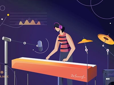 Good beats! 2d animated explainer animation character design digital headphone illustration instruments microphone motion graphics music music app music player musician piano production technology vector woman