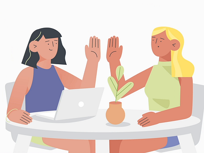 High-five! 2d animated explainer animation business characters design desk digital girls hands high five illustration laptop motion motion graphics plant technology ui vector working