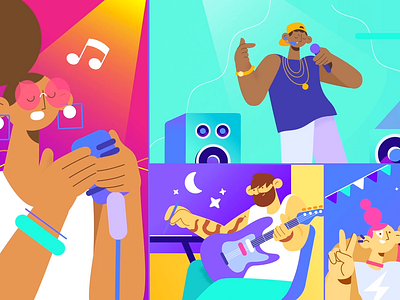 Colourful! 2d animation branding business character colourful design digital explainer illustration motion motion graphics music app music app ui musician party singer technology vector video