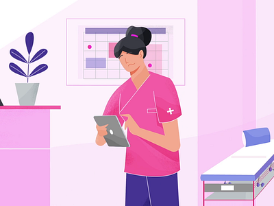 Avingo 2d animation branding character design hospital illustration motion graphics nurse patients pink purple staff tablet tech tech logo ui vector