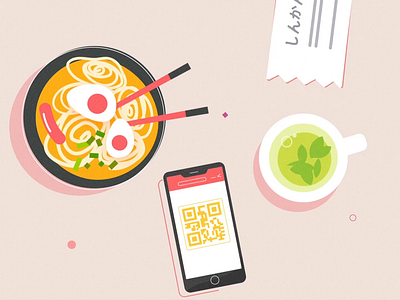 Hungry? 2d animation business character data delivery design digital food illustration mobile motion graphics ordering qrcode ramen tech explainer technology train travel vector