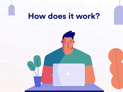 How does it work? 2d animation character data design desk digital icons illustration laptop motion graphics office screen send tech explainer technology transfer vector working workspace