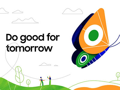 Do Good For Tomorrow 2d animation butterfly characters couple design digital illustration mobile motion graphics park phone recycle samsung trees typogaphy vector