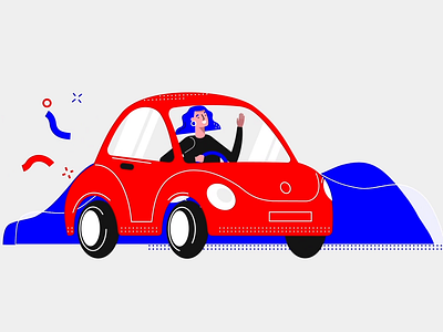 Driving! 2d animation beetle beetle car branding business car character design digital driver driving illustration logo motion motion graphics technology typography ui vector