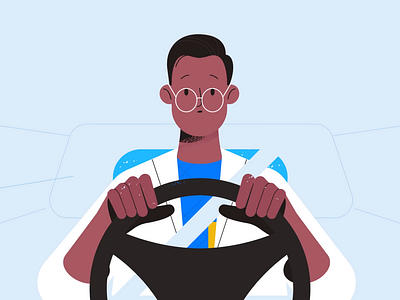 Driving 2d animated explainer animation character design display driving explainer glasses head up illustration motion motion graphics tech technology vector wheel worried