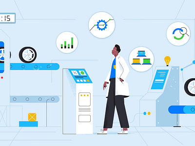 Collecting Data! 2d animated explainer animation character collection console data design explainer illustration line manufacture motion motion graphics operating production tech technology vector
