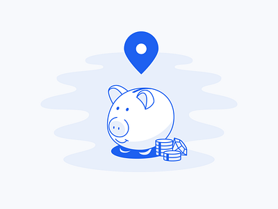 Location blue flat illustration location piggy bank