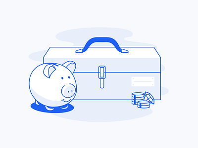 Tools blue branding flat illustration marketing piggy bank salary tool box vector