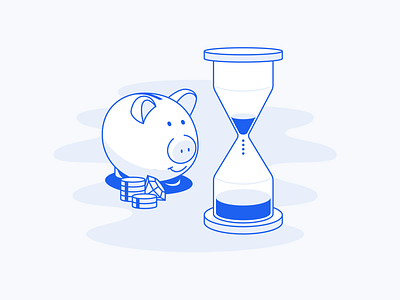 Experience blue branding hour glass illustration marketing piggy bank salary vector