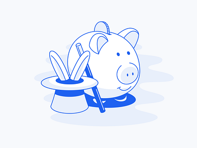 Skills blue branding flat hat illustration magic marketing piggy bank rabbit salary vector wand