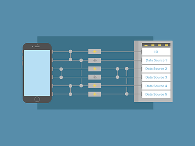 Kinvey Connectivity app blue development editorial flat illustration infrastructure lightning phone server vector