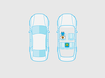 Auto interior and exterior blue car illustration infant pamphlet passenger product vector