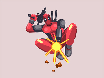 Deadpool action animation color deadpool marvel character fly graphicdesign gun illustration katana red