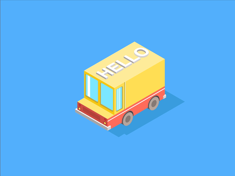 Hello 2.5d animation car first flat gif graphic hello isometric loop motion