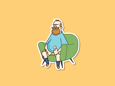 BellyMan beard belly chilling flat illustration man sofa sticker superman tv