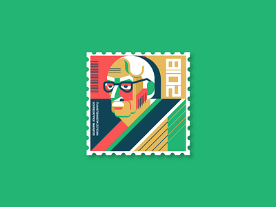 The stamp_II character geometric green illustration man mark old red stamp yellow
