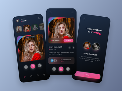 Dating App clean dark mode dating love match mobile design pink product design profile user profile