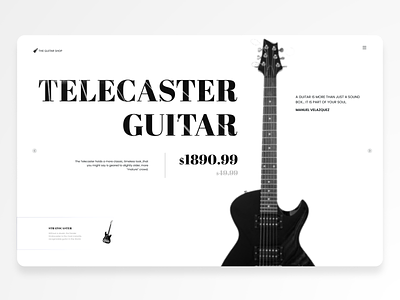 The Guitar Shop black clean daily ui guitar instrument price product design shop ui web design white