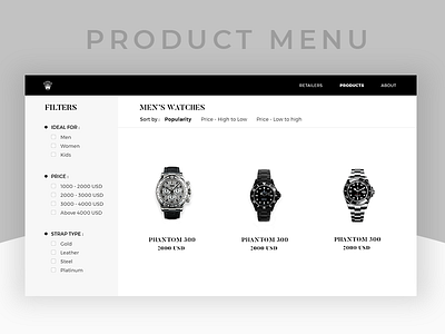 Product Menu buy e commerce elegant filter menu product product card product menu ui watch web design