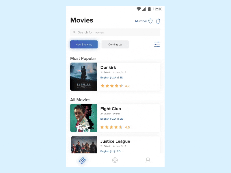 Movie Ticket android animation app card daily ui flinto gradient interaction micro interaction movie movie app movie card movie ticket principle sketch ticket ui uiux