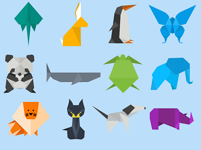 Origami Animal Icon Set design graphic design icon illustration japanese logo ui vector