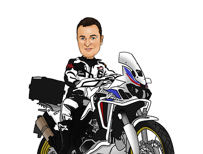 Guy with motorbike caricature drawing gift giftsforher giftsforhim logo art