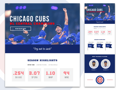 Cubs: NL Central Champions chicago cubs clean mockup ui ux web