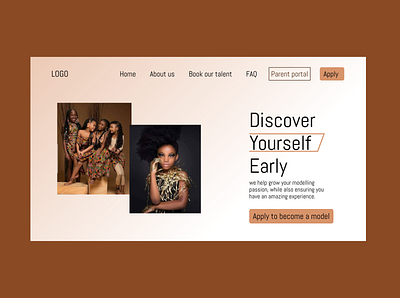 modelling and talent agency hero section. design graphic design ui ux