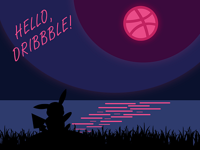 Hello, Dribbble! debut illustration moon pikachu pokemon