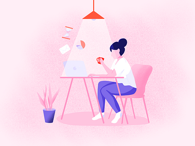 Home office | Illustration coffee corona corona virus covid19 girl home illustration pandemic life sitting stay at home table tasks woman work work from home