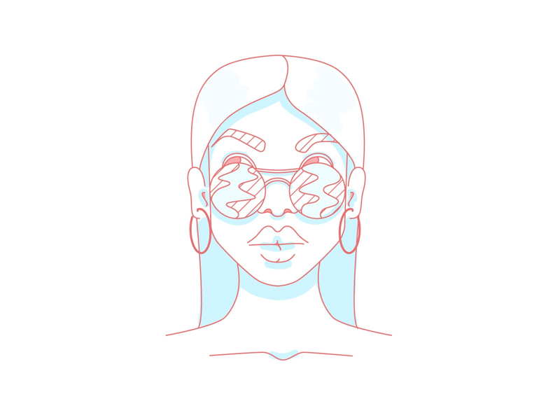 Beach Girl - Flat Illustration beach beautiful beauty blue color cool digital earrings flat full lips girl glasses hoops illustration line art naked pink woman