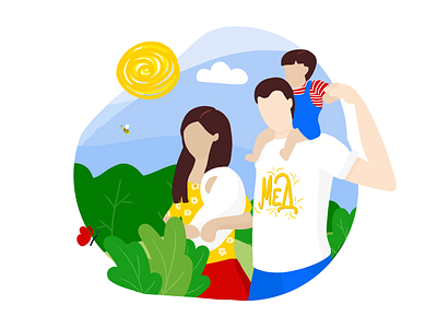 Happy Family on a Walk in the Nature | Illustration blog camping colorful family flat forest illustration kids nature outdoors outside parental parents sun sunny together up illustration walk web website