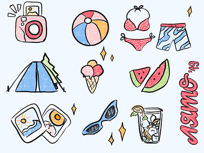 Summer 2019 | Illustration bathing suit beach beach ball beach time bulgarian camping fresh icecream illustration instagram instant camera lemonade photographs polaroids stickers summer sunglasses tent textured watermelon