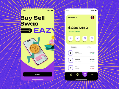 Crypto Wallet – Wallet App app app design bitcoin blockchain cards crypto crypto currency cryptocurrency design figma illustration mobile app mobile app design mobile design mobile ui ui ux wallet