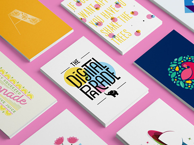 The Digital Parade business card colourful flat lay illustration logo mock up planet poster print vector