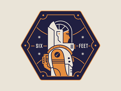 Six Feet apart astronaut badge badge design blue illustrator logo orange safty space vector