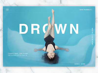 Drown clean design float layout minimal swimming type typography ui ux web design website