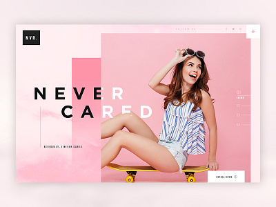 Never Cared clean design hero layout minimal pink typography ui ux web design website