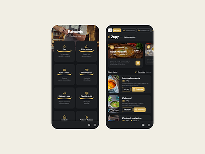 Restaurant mobile app - PWA (darkmode) android app dark design food foodie gold ios minimal mobile mode progressive web app pwa restaurant ui uiux ux webdesign website
