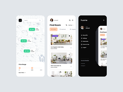 HUSME - Room rental application | iOS, Android android apartment app application booking bungalow hotel ios map mobile modern motel rent rental room rooms saas system ui ux