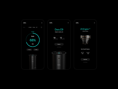 DURU - App Design air purifier android app black bootstrap branding design device ecology ios minimal mobile neon react reactnative smart home swift ui uiux ux