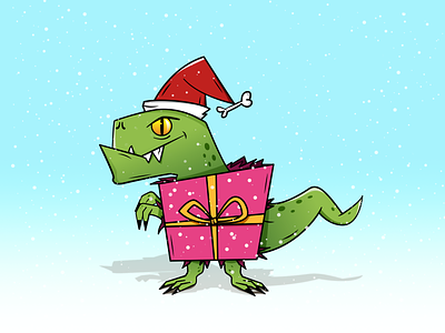 Rex character christmas color design dinosaurs flat holidays illustration illustrator invites santaclaus vector wip
