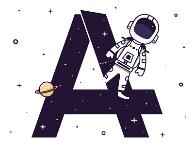 A - 36 Days of Type a astronaut design draw font illustration letter space type typography vector