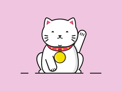 Maneki Neko cat catlovers color cute dribbble flat illustration invites japan manekineko pet wip