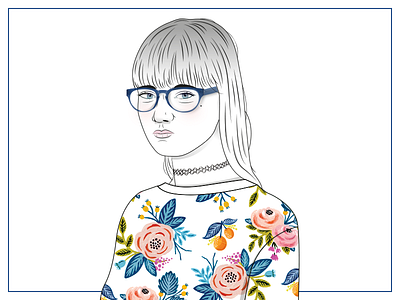 Flowers dribbble illustration illustrator invites photoshop portrait she vector wip woman